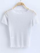 Romwe White Short Sleeve Sheer Top