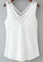 Romwe V Neck With Sheer Mesh White Vest