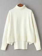 Romwe Beige Turtleneck Dolman Sleeve Asymmetrical Sweater