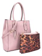 Romwe Pink Braid Tassel Pu Bag With Leopard Small Bag