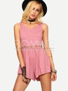 Romwe Light Rust Red Hollow Panel Backless Romper