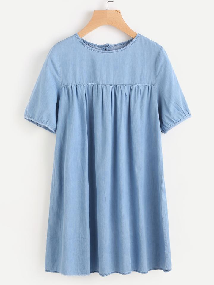 Romwe Double Button Back Pleated Smock Dress
