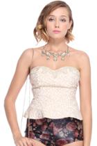 Romwe Apricot Rococo Peplum Bandeau