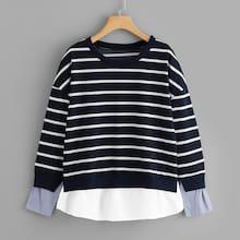 Romwe Plus 2 In 1 Striped Sweatshirt