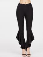 Romwe Black Scallop Waist Ruffle Hem Crop Pants