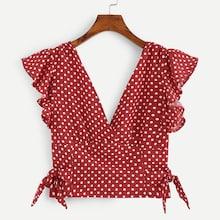 Romwe Knot Detail Polka Dot Blouse