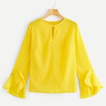 Romwe V-cut Zip Back Flounce Sleeve Blouse