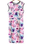 Romwe Pink Sleeveless Contrast Piping Zipper Back Print Dress