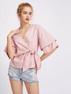 Romwe Layered Sleeve Bow Front Surplice Wrap Top