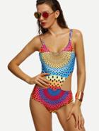 Romwe Multicolor Dot Print Cutout One-piece Swimwear