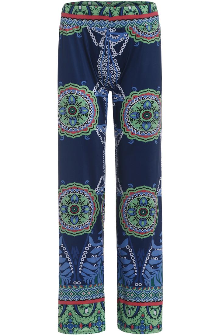 Romwe Blue Vintage Floral Straight Pant
