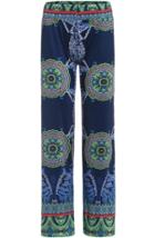 Romwe Blue Vintage Floral Straight Pant