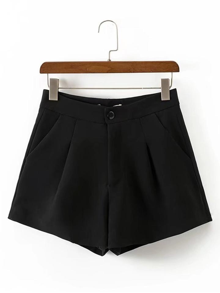 Romwe Pleated Detail High Waist Shorts