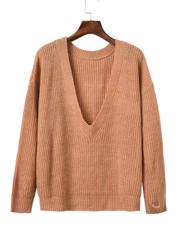 Romwe Plunge Neckline Drop Shoulder Sweater