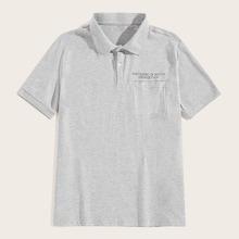 Romwe Guys Letter Print Pocket Polo Shirt