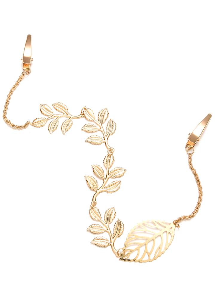 Romwe Gold Plated Leaf Chain Hair Accessory