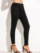 Romwe Black Elastic Waist Zipper Tapered Leg Pants