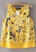 Romwe Florals Split Yellow Tank Top