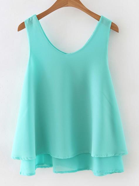 Romwe Green Layer Chiffon Tank Top
