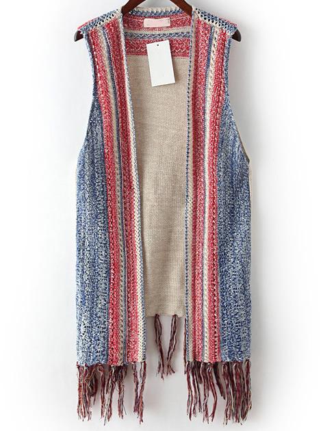 Romwe Color Block Fringe Hem Sweater Vest