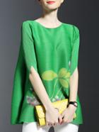 Romwe Green Pleated Elastic Lotus Dress