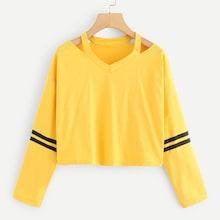Romwe Striped Drop Shoulder Cut Out Neck Tee