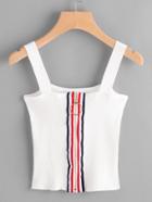 Romwe Contrast Stripe Ring Zip Up Ribbed Cami Top