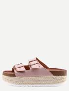 Romwe Buckled Strap Flatform Sliders - Gold Pink