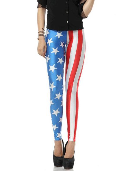 Romwe Multicolor Stars And Stripes Print Leggings