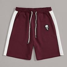 Romwe Guys Contrast Sideseam Side Skull Patched Shorts