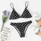 Romwe Polka Dot Print Triangle Top With Seam Bikini Set