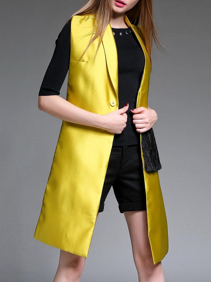 Romwe Yellow Tassels Polka Dot Vest
