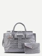 Romwe Crocodile Embossed Grap Bag With Clutch