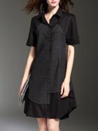 Romwe Black Lapel Striped Combo Dress