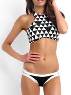Romwe Halter Geometric Print Bikini Set