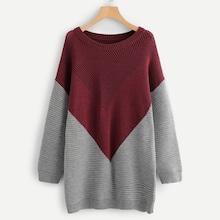 Romwe Plus Color-block Round Neck Knit Dress