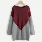 Romwe Plus Color-block Round Neck Knit Dress