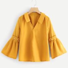 Romwe Beaded Decoration V Neck Blouse