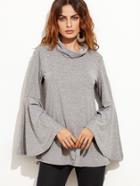 Romwe Grey Cowl Neck Bell Sleeve Wrap Back T-shirt