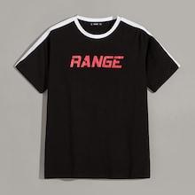 Romwe Guys Striped Side Letter Print Ringer Neck Tee