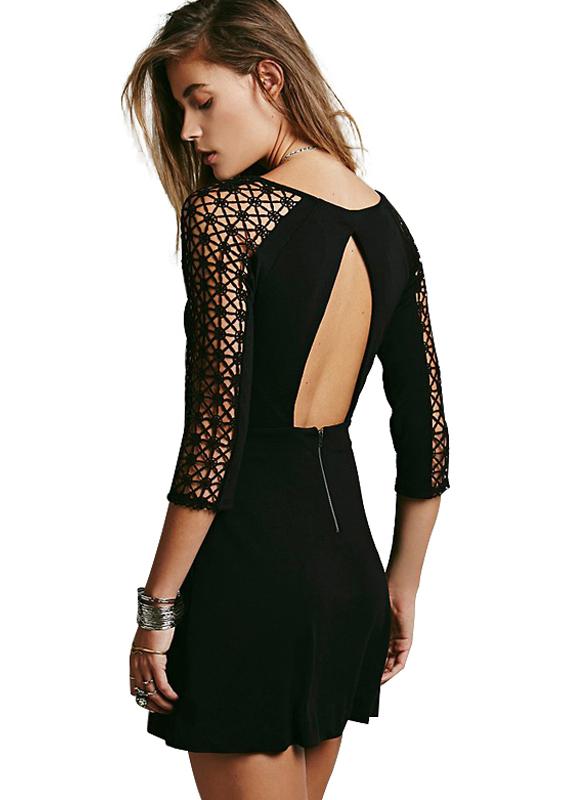 Romwe Backless Hollow Mini Dress