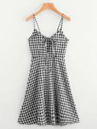 Romwe Checked Self Tie Open Back Flare Cami Dress