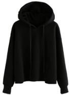 Romwe Black Drawstring Hooded Sweatshirt