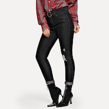 Romwe Ripped Detail Solid Jeans