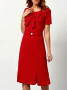 Romwe Short Sleeve Bow Split Dress With Belt