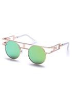 Romwe Mirrored Brow Bar Cut Out Round Sunglasses