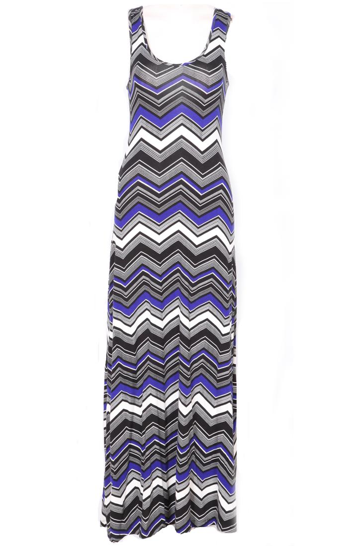 Romwe Scoop Neck Sleeveless Zigzag Print Hollow Dress