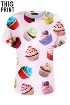 Romwe This Is Print Cup Cakes Print Pink T-shirt
