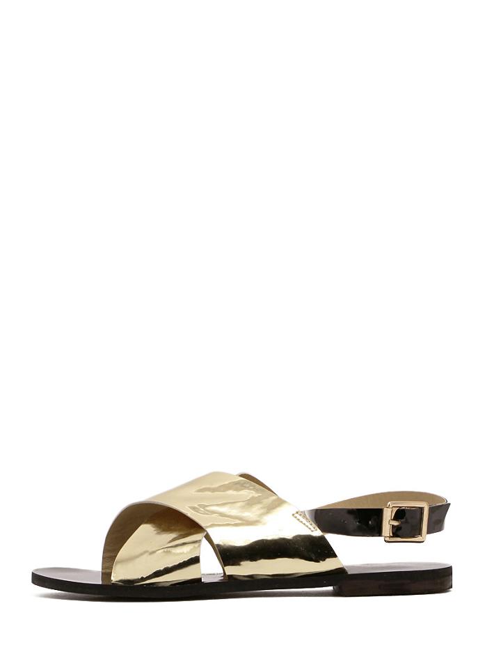 Romwe Golden Peep Toe Crisscross Buckle Strap Sandals