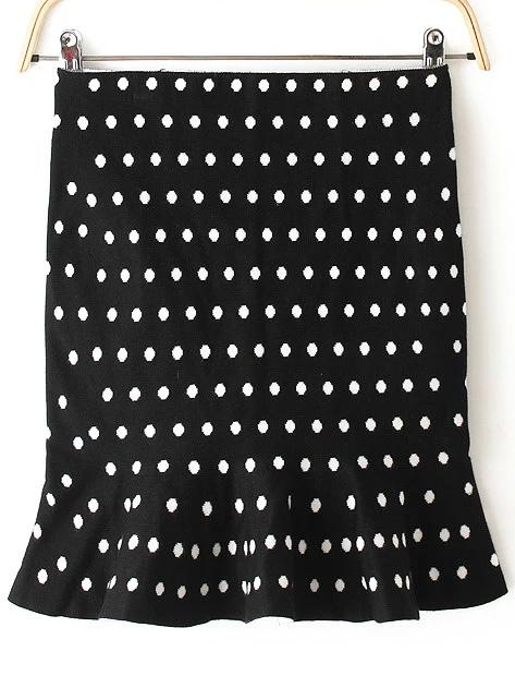 Romwe Polka Dot Ruffle Hem Bodycon Skirt